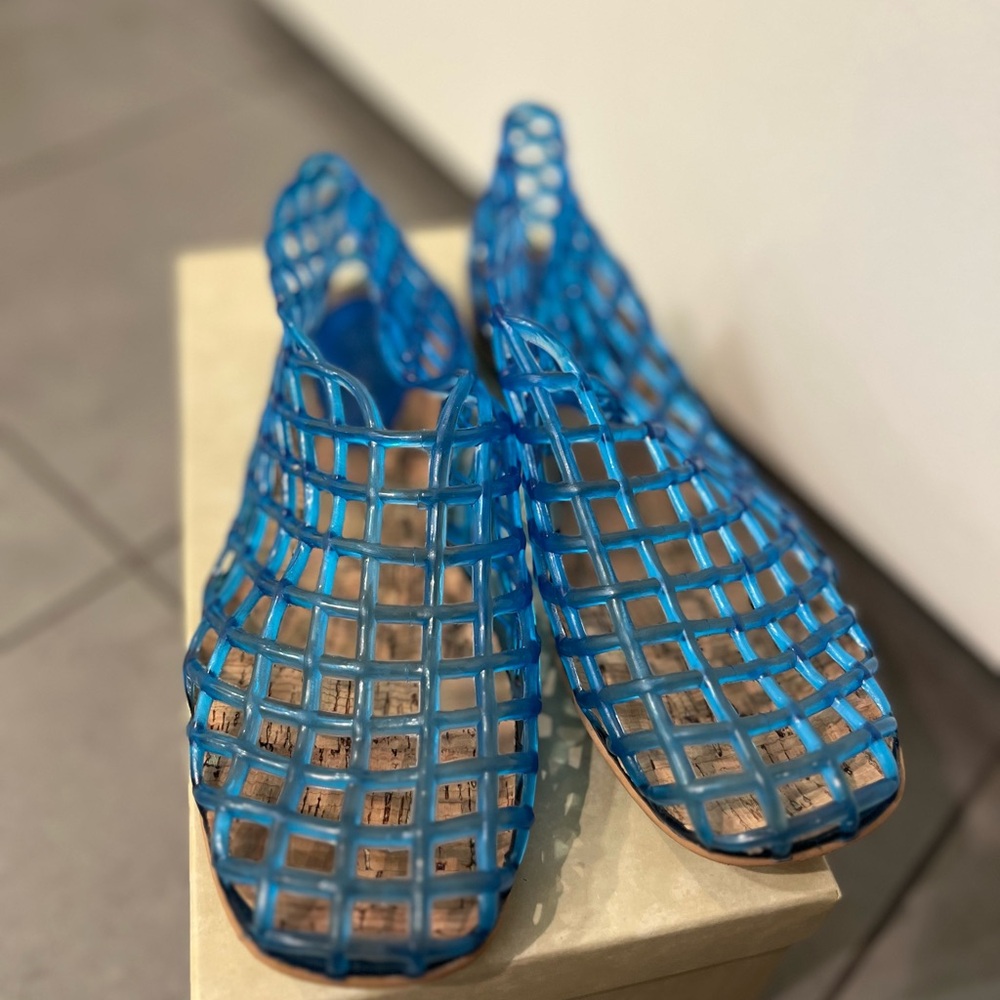 Womens Blue Cage Jelly Ballet Flats Comfort Sandals Size 6.5